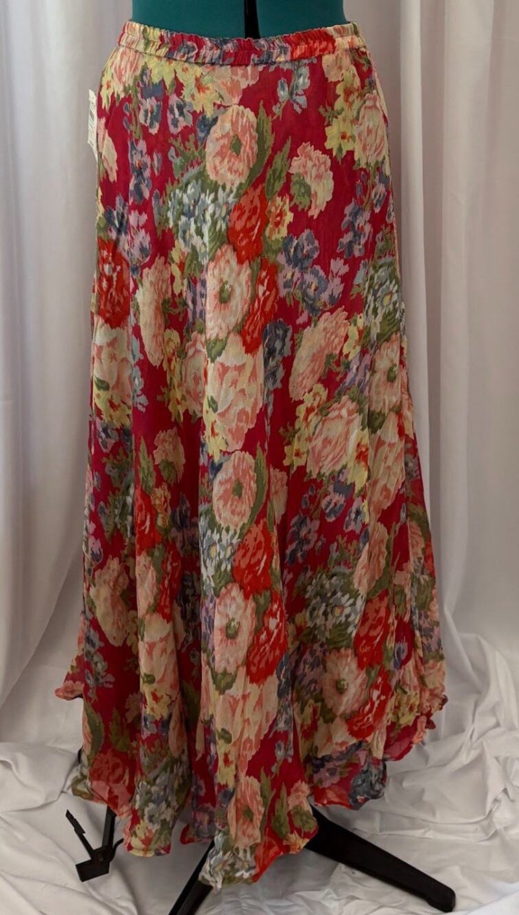 Coldwater Creek REVERSIBLE Floral Maxi Skirt Comfy Elastic Waist NWT Sz Large